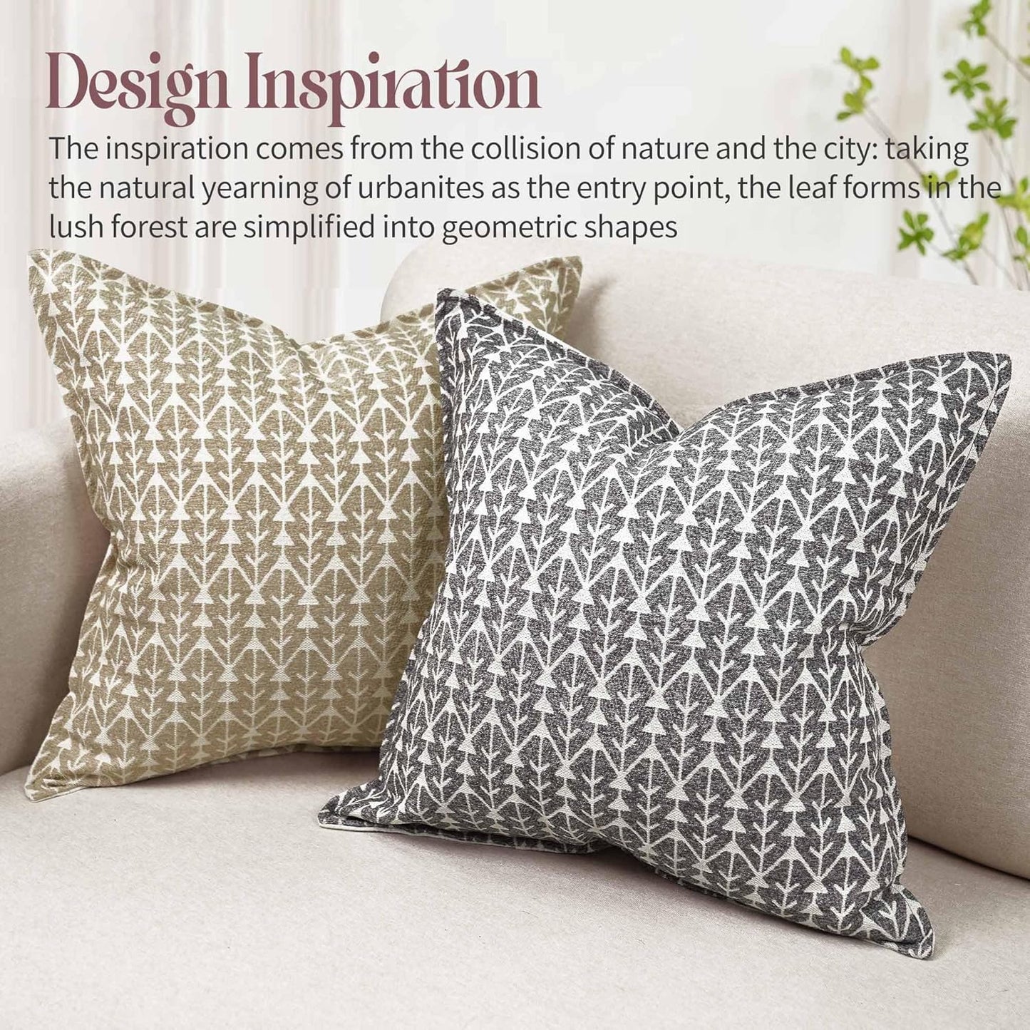 Floral Pillow Covers 18x18 Inch Set of 2 Pillow Cover Geometric Block Couch Pillows For Room Decorative Neutral Accent Throw Pillow Covers