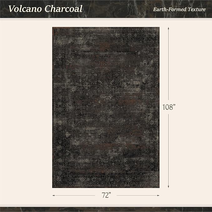 TALANOVA Modern Farmhouse Black 6x9 Area Rug for Living Room & Dining Room, Abstract Washable Non Slip Low Pile Rug for Bedroom & Office, Dark Charcoal Stain Resistant Décor