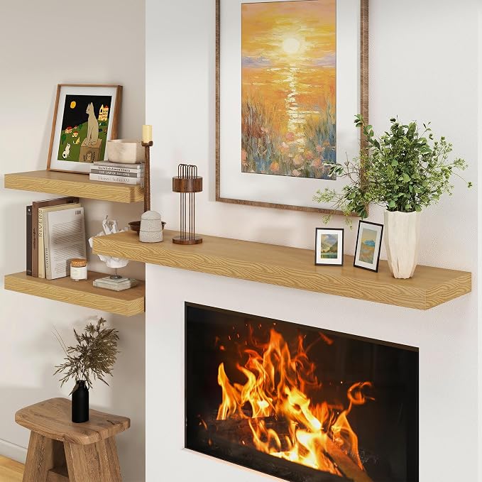 FLYJOE Deep Floating Shelves, 55 Inch Oak Shelves Set of 1 | 12 Inch Deep Shelves for Wall, 55'' x 12'' Rustic Wood Shelves for Bathroom Living Room Laundry Room Kitchen