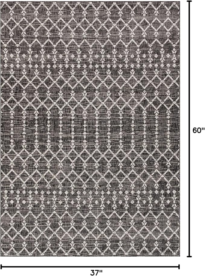 JONATHAN Y Moroccan Geometric Indoor Outdoor Area Rug 3X5 Black/Gray, Ourika Textured Weave for Backyard, Patio, Porch, Easy-Cleaning, High Traffic, Pet-Friendly, Non-Shedding (SMB108F-3)