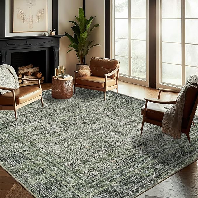 CHAMPLANT Washable Area Rug 8'x10' Retro Boho Design Non-Shedding Non-Slip Easy Care Ideal for High Traffic Areas in Living Room Bedroom Office Coffee Table Kitchen Large Carpet