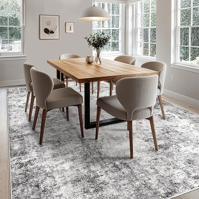 UERMEI 8x10 Area Rug Living Room Rugs - Washable Neutral Modern Abstract Soft Thin Rug Indoor Floor No Slip Rug Carpet for Bedroom Under Dining Table Home Office Decor - Grey