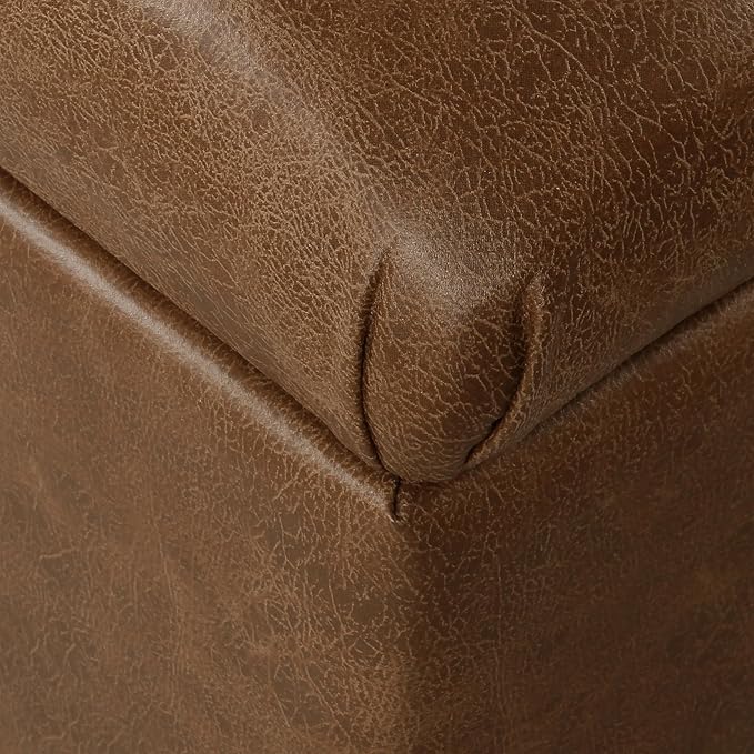 HomePop 40" Button Tufted Storage Bench - Distressed Brown Faux Leather
