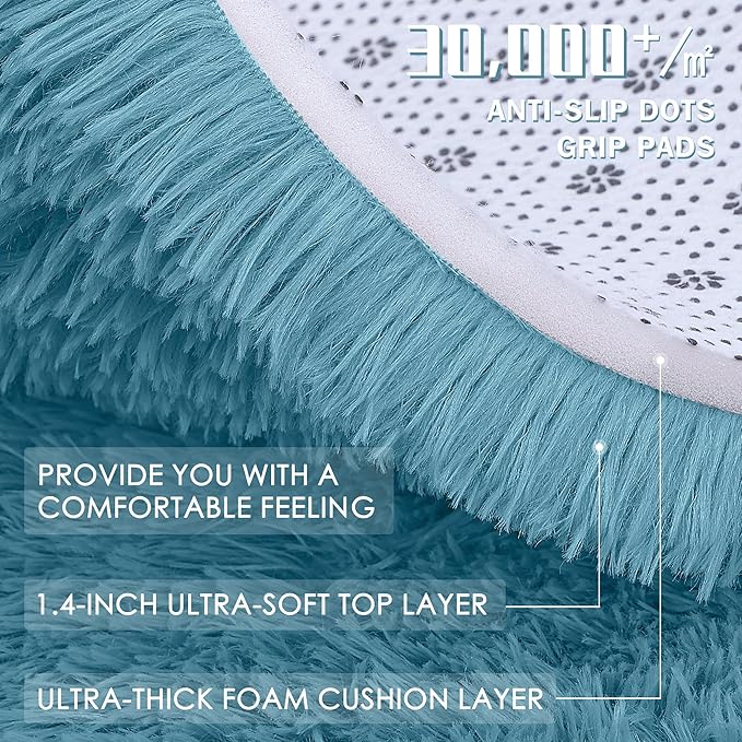 OLANLY 2x5 Machine Washable Runner Rugs for Hallway, Soft Fluffy Shaggy Bedside Rugs for Bedroom, Living Room, Indoor Floor Carpet for Kids Girls and Boys, Home Decor Aesthetic, Slate Blue