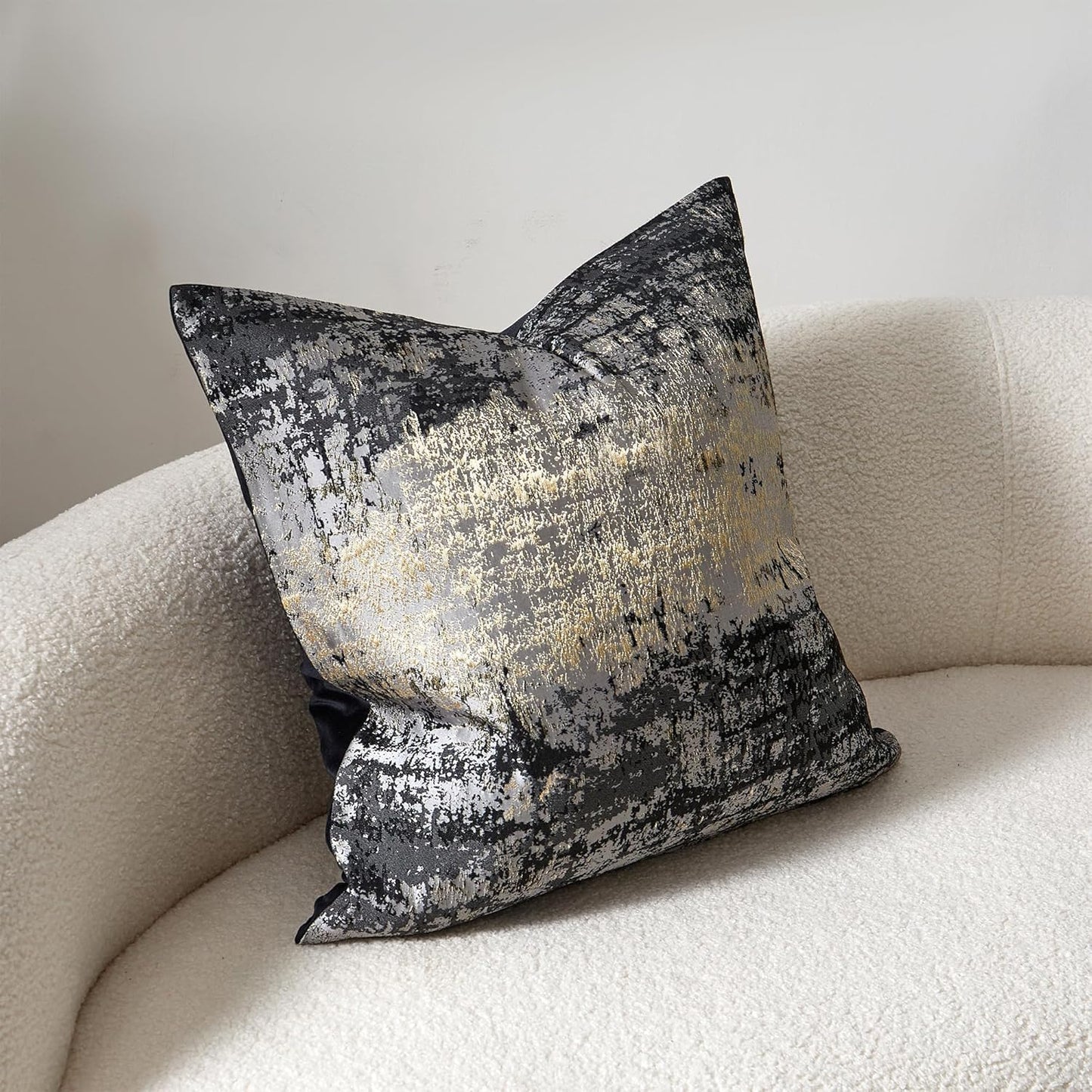 THE-TINOART Charcoal Gray & Black Pillow Cover 20x20 - Gold Embroidered Luxury Jacquard, Modern Reversible Throw Pillow Cover for Sofa/Bed, Velvet Backing