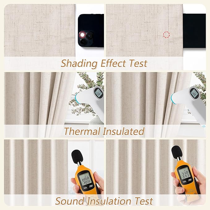 Guken 100% Blackout Linen Curtains 84 Inch Length 2 Panels Set for Living Room Bedroom Back Tab Thermal Insulated Black Out Drapes Room Darkening Farmhouse Style for Bedroom Window Curtains 52x84