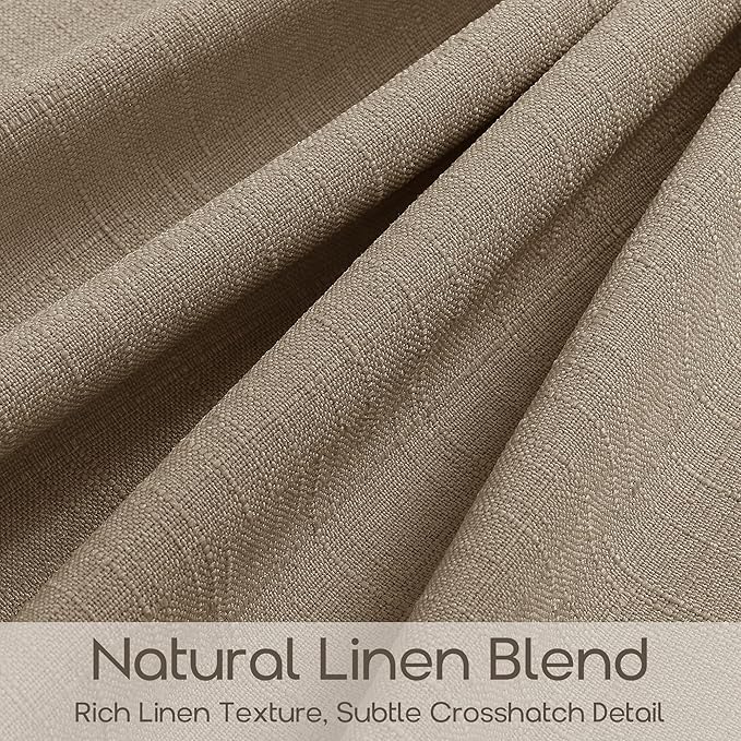100 Inch Pinch Pleated Linen Curtains Dark Flax Memory Shaped Back Tab Semi Sheer Pleat Drapes for Track System Neutral Rustic Light Filtering Tan Window Curtain for Living Dining Room 100 Inches Long