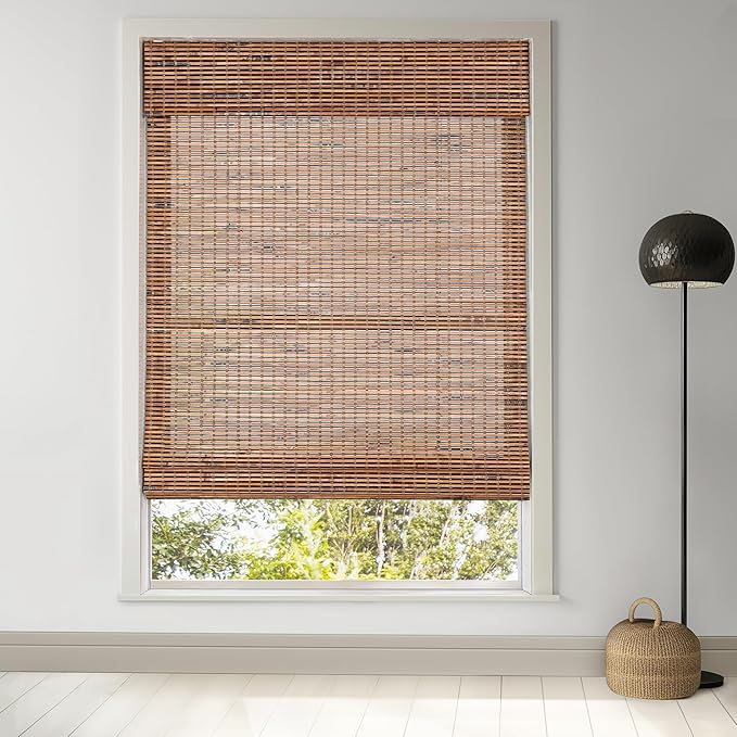 LazBlinds Cordless Bamboo Roman Shades for Windows, 24.5x64, Tatami | Light Filtering Natural Bamboo Blinds, Easy Lift Cordless Design for Living Room & Bedroom, Fits Interior Windows