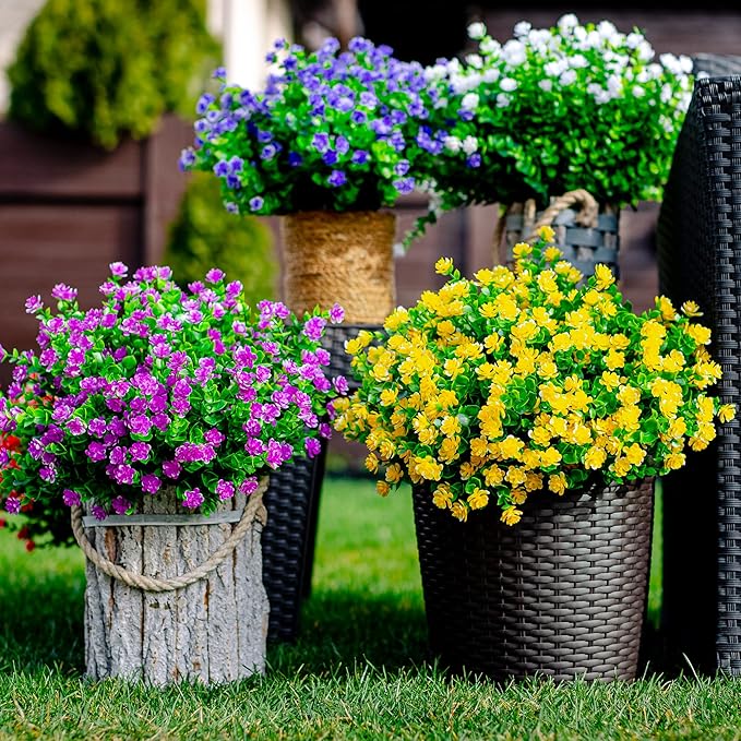AXYLEX Artificial Flowers Outdoor Fake Plants - 12 Bundles UV Resistant No Fade Faux Plastic Greenery Home Garden Porch Patio Decoration (Mgenta)