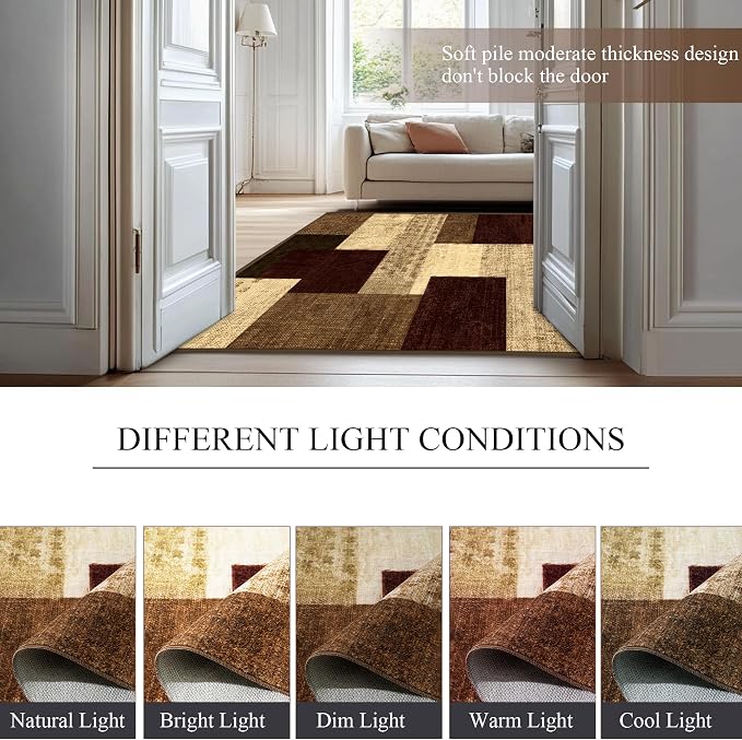 Modern Geometric Patchwork Indoor Area Rug for Living Room, Red 6x9 Large Rug Rockwood Collection Hardwood Floors Decor for Bedroom, Burgundy Throw Carpet for Office Entryway Dining Room
