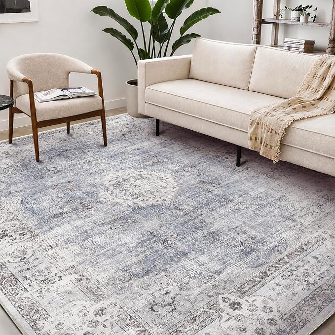 CHAMPLANT Washable Area Rug 9'x12' Retro Boho Design Non-Shedding Easy Care Ideal for High Traffic Areas in Living Room Bedroom Office Coffee Table Kitchen Large Carpet