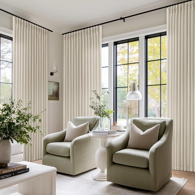 Beige Oatmeal Linen 108 Inch Curtains 70 Inch Wide for Living Room Divider Privacy Pinch Pleated Drapes Hooks Rings Back Tab Farmhouse Light Filtering Extra Wide Curtains for Patio Balcony 70x108