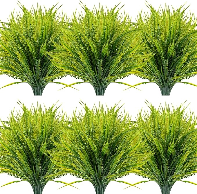 ZEOSTARO 12 Bundles Artificial Plants Outdoor Fake Boston Fern Greenery with Flowers Faux UV Resistant Shrubs Garden Patio Porch Window Box Farmhouse Hanging Decor(Green)