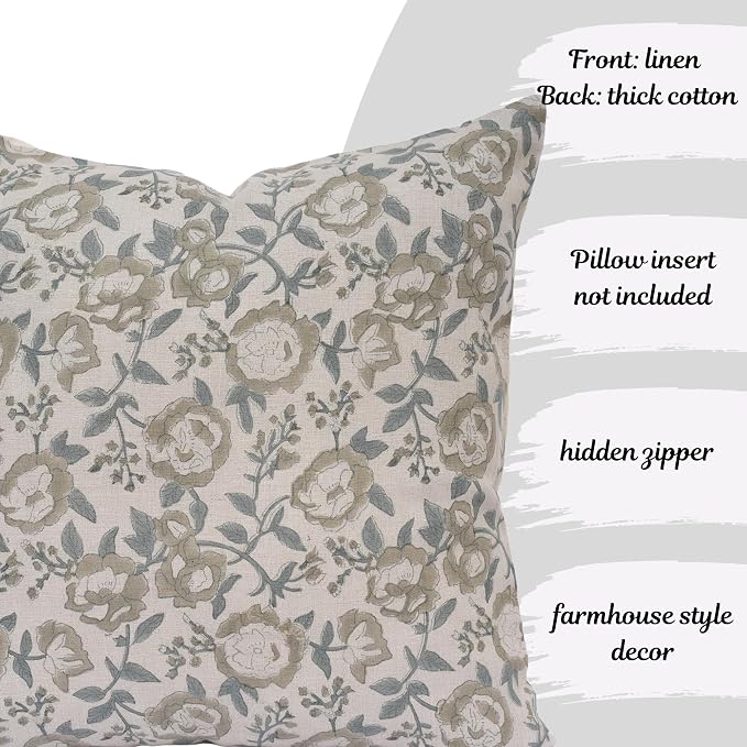 Linen Throw Pillow Covers 20x20 inch sage Green Spring Decorative Pillow Covers for Living Room, Bedroom