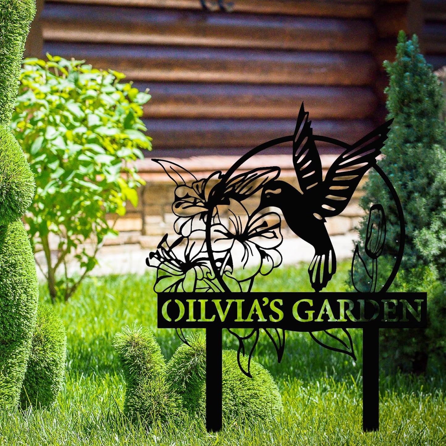Custom Hummingbird Metal Garden Sign with Stakes, Bird Garden Decorations, Flower Design Personalized Garden Sign, Custom Garden Name Sign, Yard Decor, Home Gift