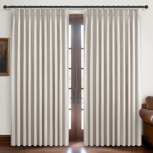 70 Inch Extra Wide Blackout Curtains 108 Inches Long for Living Room, Pinch Pleated Natural Linen Textured Boho Curtains Thermal Privacy Sliding Door Drapes Large Window Burg 70"W x 108"L x 2Panels