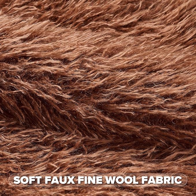 FUTEI Pack of 2 Shaggy Mongolian Faux Wool Throw Pillow Covers 18x18 Inch Soft Decorative Cushion Case for Couch Bed Living Room, Rust