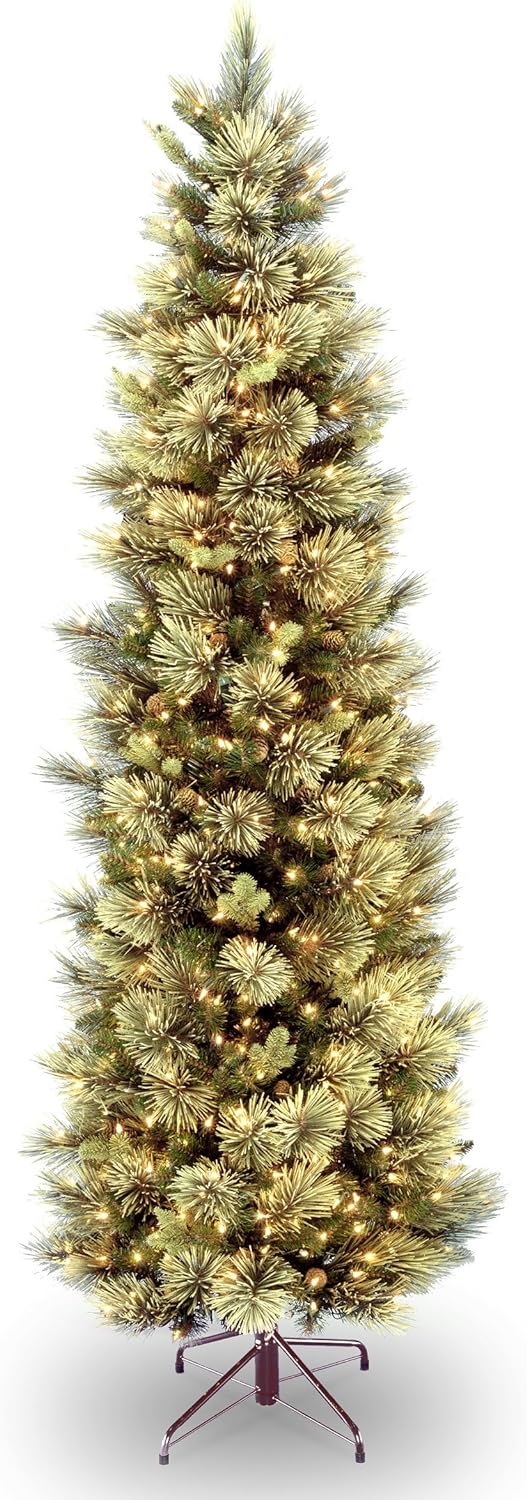 National Tree Company Pre-lit Artificial Christmas Tree | Includes Pre-strung White Lights and Stand | Carolina Pine Slim - 6.5 ft