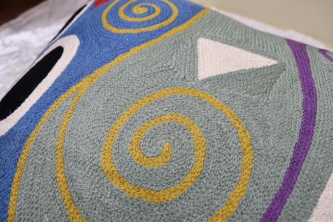 Klimt Blue Marine Modern Pillow Cover | Contemporary Chair Cushion | Blue Sofa Pillowcase | Modern Outdoor Pillows | Mid Century Chair Cushions | Hand Embroidered | Wool Size 18x18