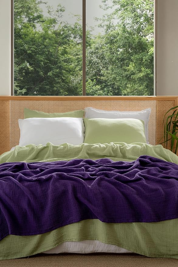 Muslin Blanket - Pure 100% Turkish Cotton Airy Soft Light Versatile Gauze Throw Blanket for Bed, Couch, Sofa (Sage Green, Twin XL Size (71" x 95" inch))