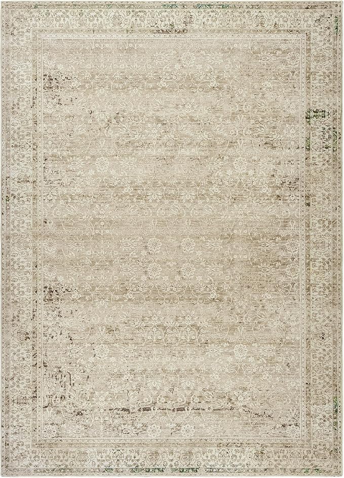BILEEHOME Boho Cream Area Rugs 6x9 for Bedroom Washable Floral Neutral Modern Rug for Living Room,Light Beige and Tan Brown