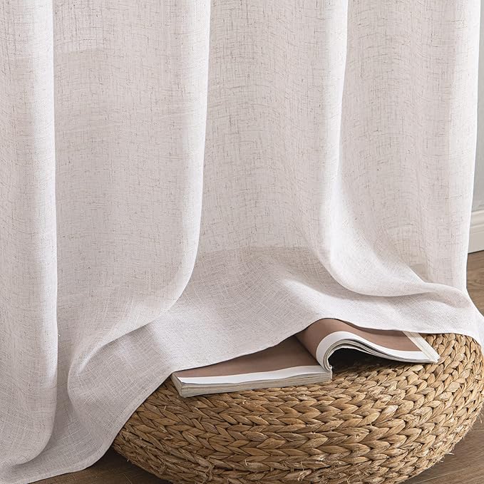 MIULEE White Linen Curtains 84 Inch Length 2 Panels for Bedroom Living Room, Soft Thick Linen Textured Natural Window Drapes Semi Sheer Light Filtering Back Tab Rod Pocket Burlap Look Decor
