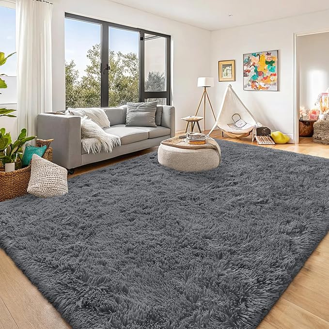 OLANLY 10x10 Machine Washable Large Area Rugs for Living Room, Bedroom, Soft Fluffy Shaggy Bedside Rug, Indoor Floor Carpet for Kids Girls and Boys, Dorms, Nursery, Home Decor Aesthetic, Grey