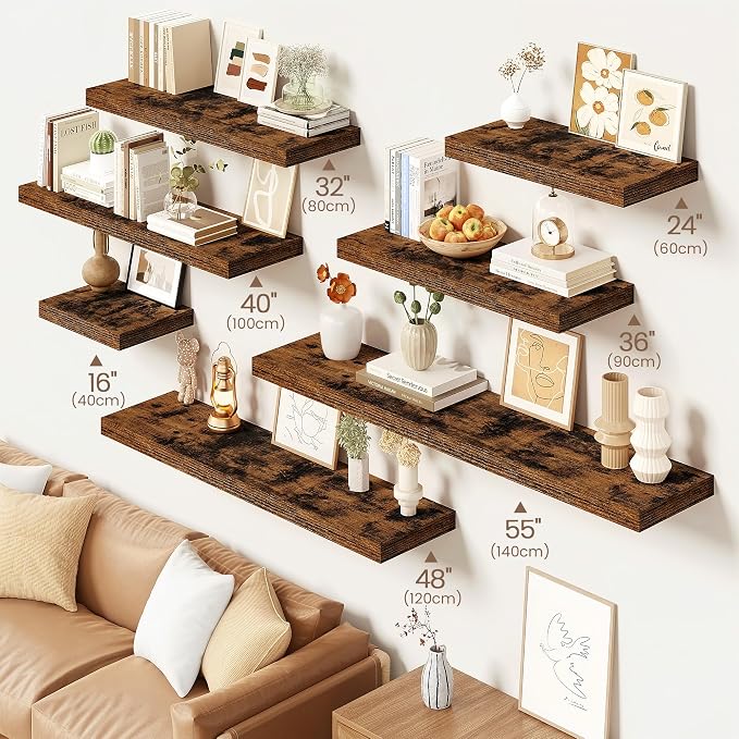 Vivelove Floating Shelves for Wall Mounted, 32 Inches Long Shelves, Display Shelf for Bathroom Living Room Kitchen Bedroom Office Farmhouse Home Decor, 32" X 9.3" X 1.5" - Set of 2, Rustic Brown