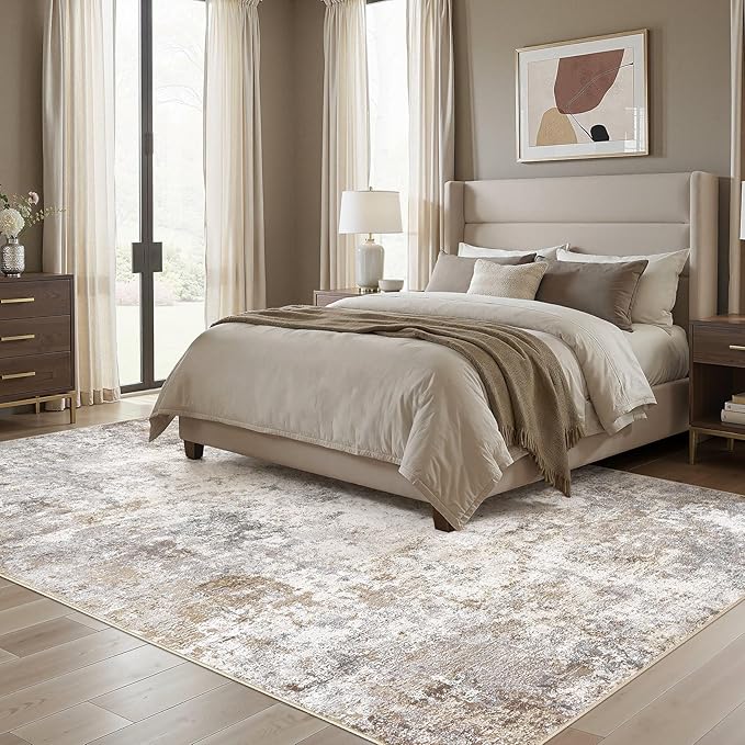 UERMEI 5x7 Area Rug Living Room Rugs - Washable Neutral Modern Abstract Soft Thin Large Rug Indoor Floor No Slip Rug Carpet for Bedroom Under Dining Table Home Office Decor - Brown Grey