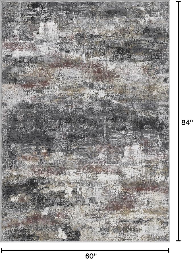 BEIMO Area Rugs 5x7 for Living Room Bedroom, Modern Abstract Machine Washable Soft Dark Gray Rug, Floor Carpet with Non Slip Backing for Dining Room