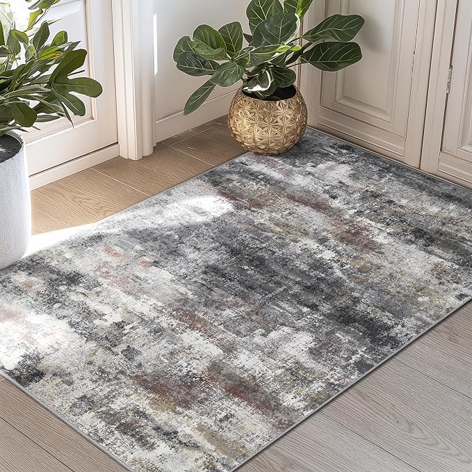 BEIMO 2x3 Rugs for Entryway Entrance Kitchen Bathroom, Machine Washable Modern Abstract Soft Area Rug Door Mat, Indoor Floor Carpet with Non Slip Rubber Backing, Dark Gray