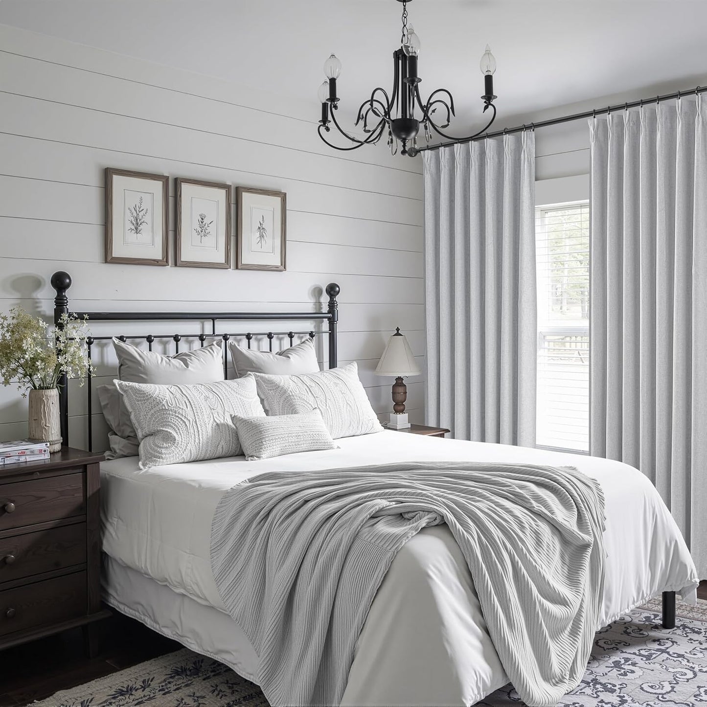 Light Grey Black Out Curtains 90 Inch Long for Living Room, Pinch Pleated Flax Linen Modern Insulated Drapes with Hooks Bedroom Curtain 2 Panels Set Soundproof Privacy Windows (40"Wx90"Lx2 Light Gray)