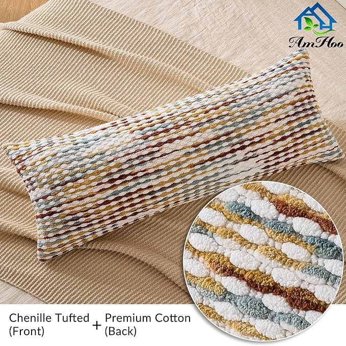 AmHoo Boho Chenille Pillow Cover Decorative Tufted Pillowcase for Couch Bed Sofa Bedroom Living Room Modern 14 x 36-Inch Brown