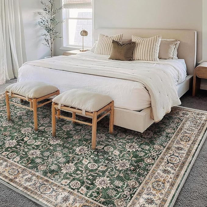 CHAMPLANT Area Rug 5'x7' Washable Rug Vintage Traditional Floor Cover Thin Retro Kitchen Indoor Distressed Non Slip Carpet for Living Room Bedroom Dining Room