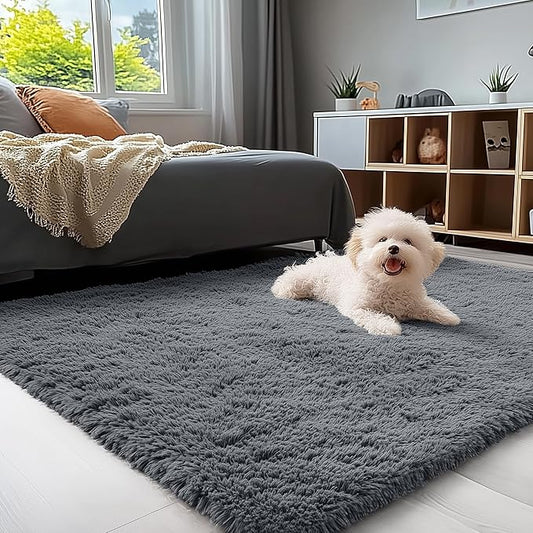 OLANLY 3x4 Machine Washable Accent Rug, Soft Fluffy Shaggy Area Rug for Bedroom, Living Room, Indoor Floor Carpet for Kids, Nursery, Home Decor, Grey