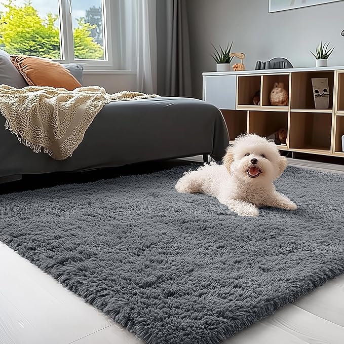 OLANLY 4x11 Area Rugs for Living Room Bedroom, Machine Washable Soft Fluffy Shaggy Bedside Rug, Indoor Floor Carpet for Kids Girls and Boys, Dorms, Nursery Rooms, Home Decor Aesthetic, Grey