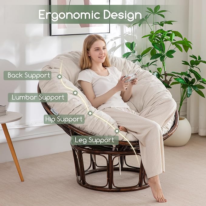HIGOGOGO Papasan Chair Cushion with Chenille Cover (Without Chair), Soft Supportive Cushion, Beige, 48 x 48 Inch