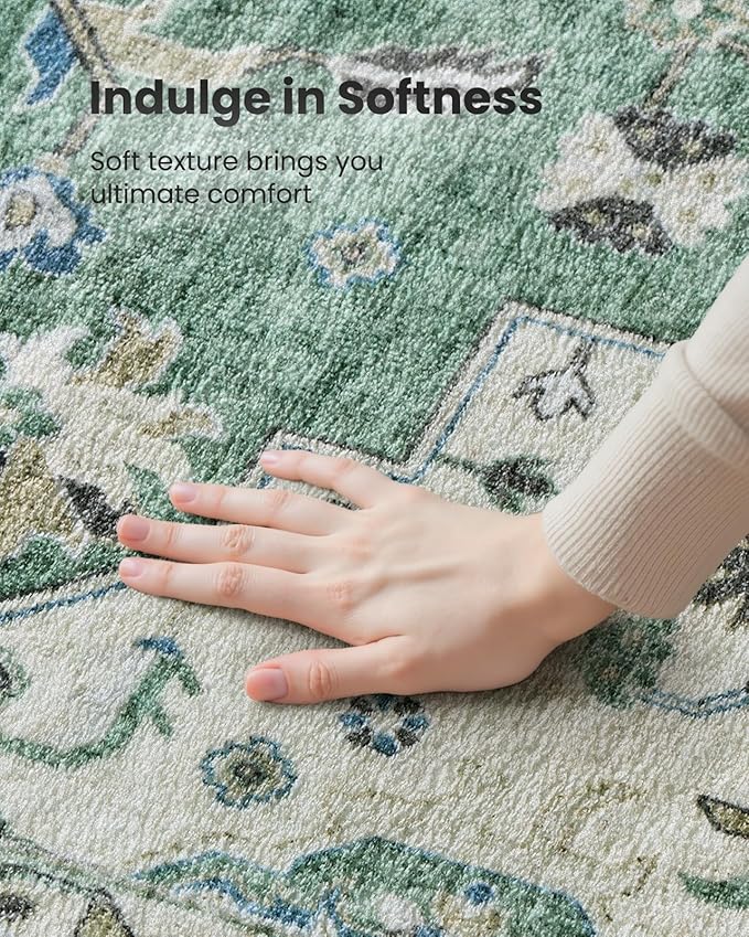 AMADA HOMEFURNISHING 6x9 Area Rug, Washable Low-Profile Large Area Rug with Non-Slip Backing & Durable Edge Binding, Vintage Large Rugs for Living Room, Bedroom