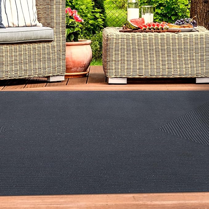 Superior Indoor/ Outdoor Large Area Rug, Reversible Braided Home Floor Decor for Living Room, Kitchen, Entryway, Patio, Front Porch, Deck, Modern, Boho, Farmhouse Style, 3' x 5', Black