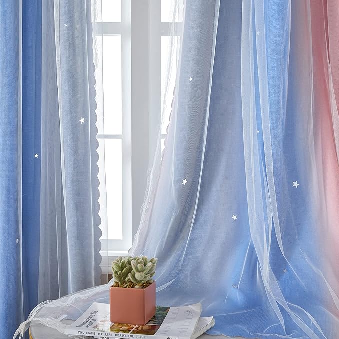 XiDi Blackout Curtains for Girls Bedroom Decor, Ideal for Kids Room with Unicorn Theme Princess Room Decor 63 inches Length Curtains 2 Panels Set Pink/Grey/Blue