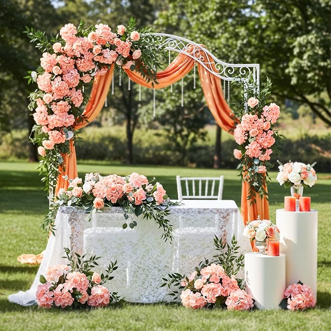Auihiay 64 PCS Full Hydrangea Flowers, Silk Hydrangea Artificial Flowers Heads with Stems, Artificial Flowers for Wedding, Garden, Baby Shower, Party, Outdoor Indoor Decoration (Light Peach)