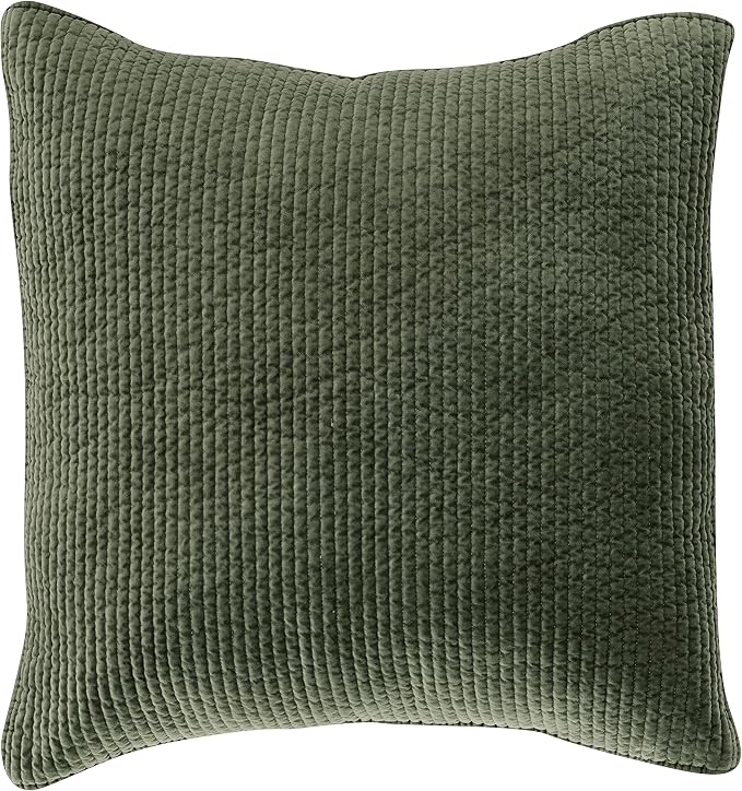HiEnd Accents Stonewashed Velvet Quilted Euro Sham, 27x27 inch, Fern Green Solid Color, Classic Traditional Rustic Style Luxury Bedding