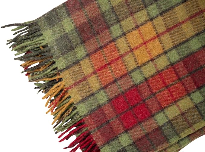 Briomhar Tartan Throw Blanket Plaid - Scottish Wool Blanket, Thick Warm Throw with Fringed Edges 60 x 70 inches (Buchanan Autumn)