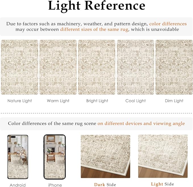 PureCozy Light Brown Runner Rug 2x6 Hallway Machine Washable Kitchen Vintage Distressed Non Slip Long Carpet Indoor Retro Floral Bedroom Accent Throw Rug for Bathroom Office Laundry Dining Room