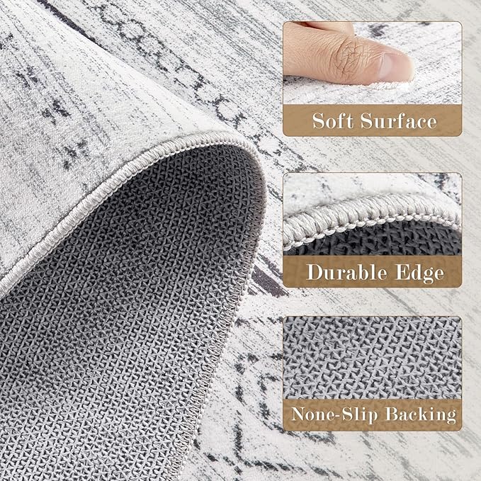 cotiled Hallway 3x12 Runner Rugs: Washable Boho Rugs with Non Slip Backing Large Soft Indoor Stain Resistant Carpet for Living Room Bedroom Farmhouse Dining Room Lightweight Home Decor Dark Grey