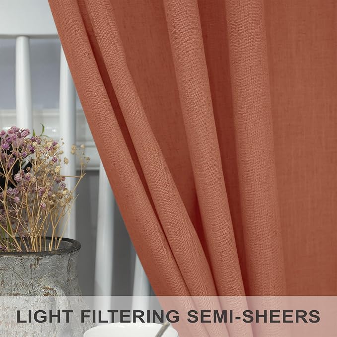 Pitalk 63 Inch Curtains for Living Room Dining Room Linen Sheer Colorful Hippie MCM Boho Abstract Mid Century Modern Curtains for Bedroom 2 Panels Terra cotta Rust Colored Fall Decor 52x63 Inches Long