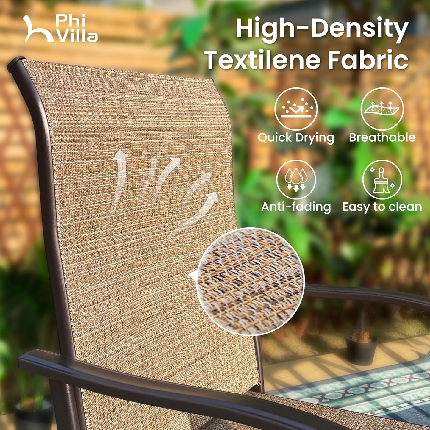 PHI VILLA 7 Piece High Patio Bar Dining Set, Bar Height Outdoor Table and Chairs Patio Furniture Set with 6 Patio Swivel Bar Stools & 40" Table for Garden, Yard and Terrace