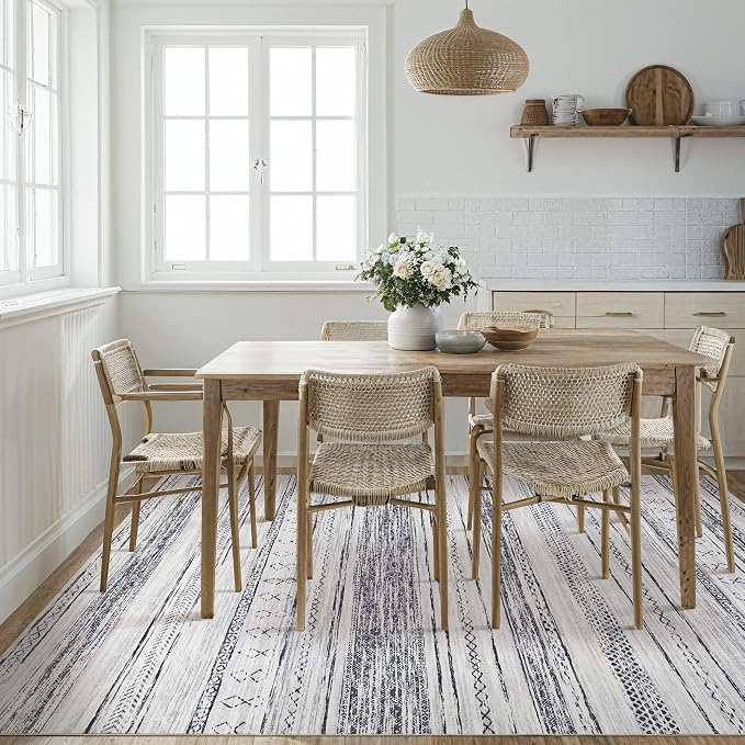 Tortania Area Rug Living Room Rugs - 8x10 Washable Large Soft Neutral Boho Moroccan Bohemian Farmhouse Rug Indoor Floor Carpet for Bedroom Under Dining Table Home Office Decor - Grey