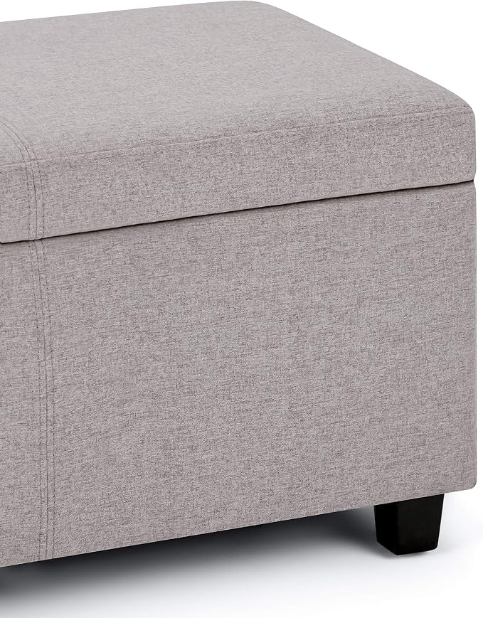 SIMPLIHOME Avalon Storage Ottoman Bench - 48" Wide x 16" High Upholstered Linen Look Fabric Rectangular Lift-Top Ottoman in Cloud Grey, Contemporary Bench for Living Room with High-Density Foam