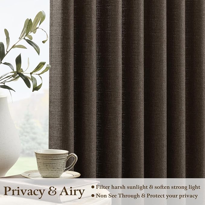 36 Inch Pleated Linen Curtains 36 Inch Length 2 Panel Set Memory Trained Pinch Pleated Privacy Semi Sheer Light Filtering Short Kitchen Window Curtain Thick Dark Brown Mini Cafe Small Drapes